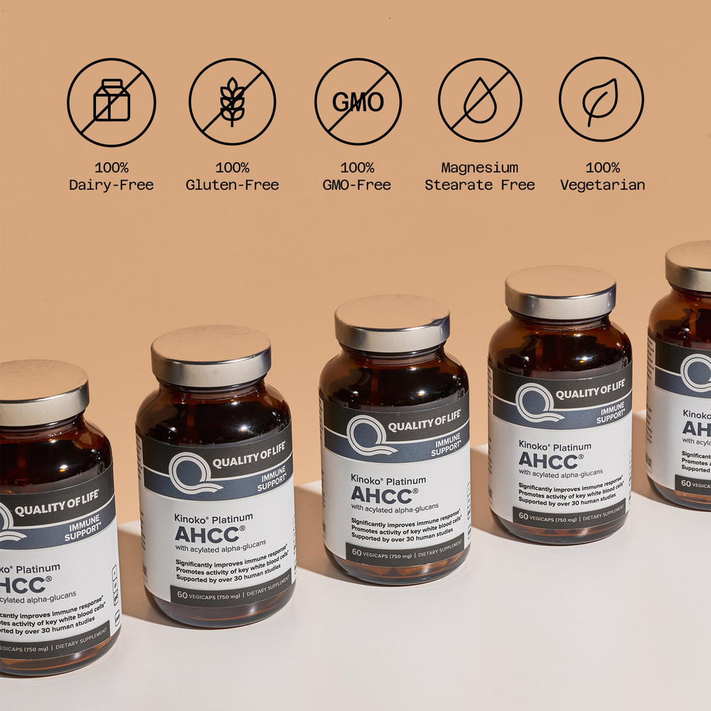 Quality of Life, Kinoko® Platinum AHCC®, 60 растительных капсул