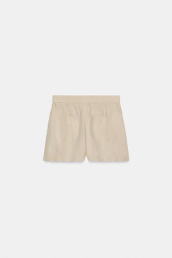 ZARA ШОРТЫ ИЗ СМЕСОВОГО ЛЬНА С ЭЛАСТИЧНЫМ ПОЯСОМ, СВЕТЛО-БЕЖЕВЫЙ