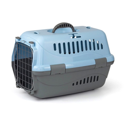 Переноска пластиковая ZOOEXPRESS "Турне" с металлической дверцей - 48х32х32 см (M) - голубая