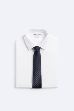 ZARA ЖАККАРДОВЫЙ ГАЛСТУК ИЗ 100% ШЕЛКА, МОРСКОЙ СИНИЙ