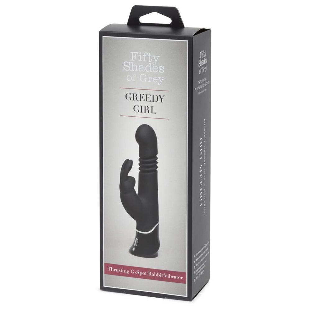 Черный хай-тек вибратор Greedy Girl Thrusting Rabbit Vibrator - 22,8 см. (Цвет: черный)