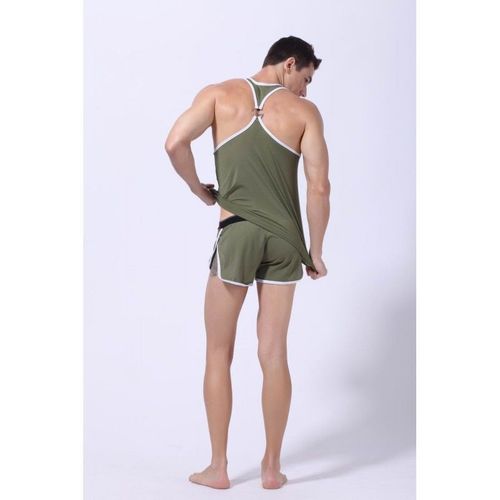 Мужская майка спортивная в сеточку хаки с кольцом WangJiang 2