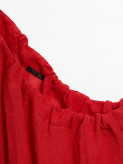 Massimo Dutti Топ из смесовой ткани рами с асимметричным вырезом, красный