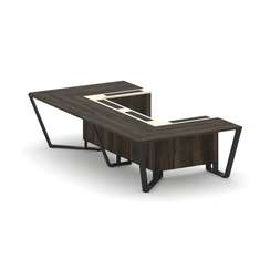 Steel Meet Стол переговорный П-образный KM-PR.B.SP-07P Дуб Мали/Ваниль Глянец/Металл Черный 1600*320