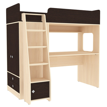 Кровать-чердак КарИВи Л-Ф607.1 75x175  Дуб Молочный Венге