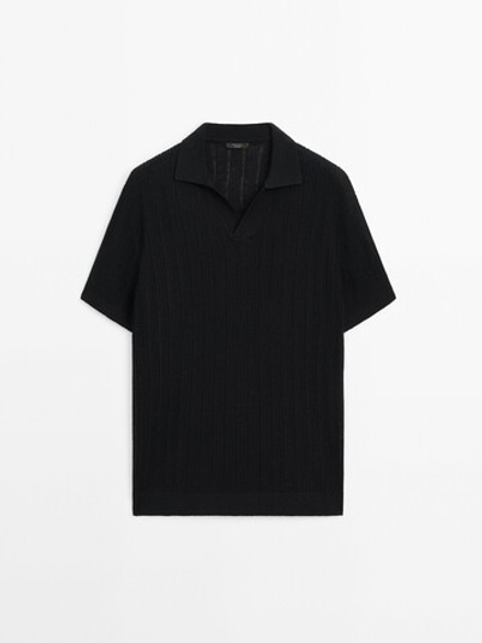 Massimo Dutti Поло в рубчик с короткими рукавами, черный