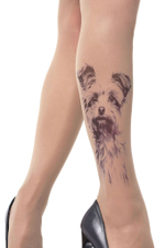 Колготки +size с принтом в виде терьера (Размер: XL-XXL-XXXL) (Цвет: бежевый)