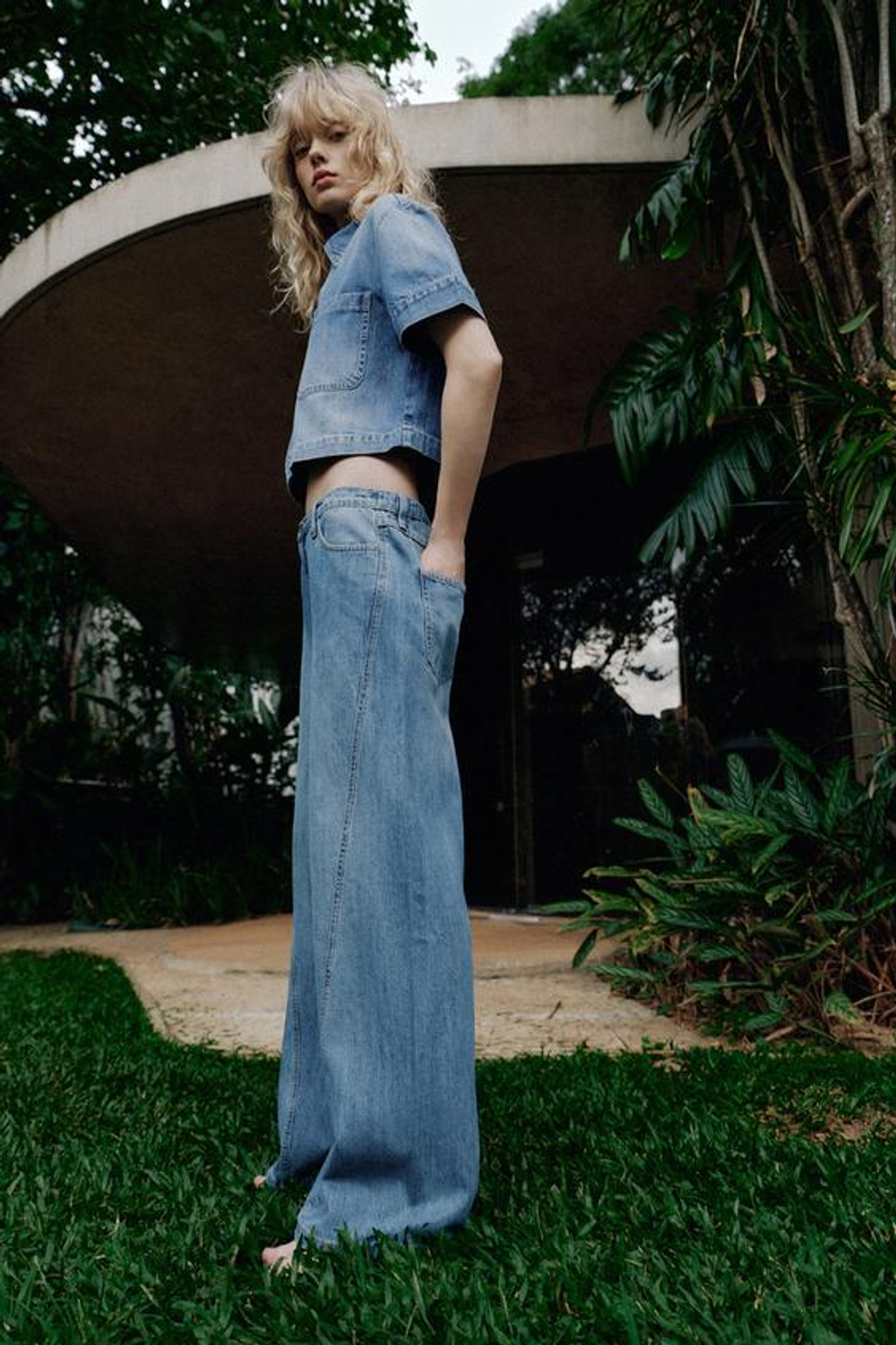 ZARA ДЖИНСЫ Z1975 WIDE LEG С ВЫСОКОЙ ПОСАДКОЙ, ВЫЦВЕТШИЙ СИНИЙ