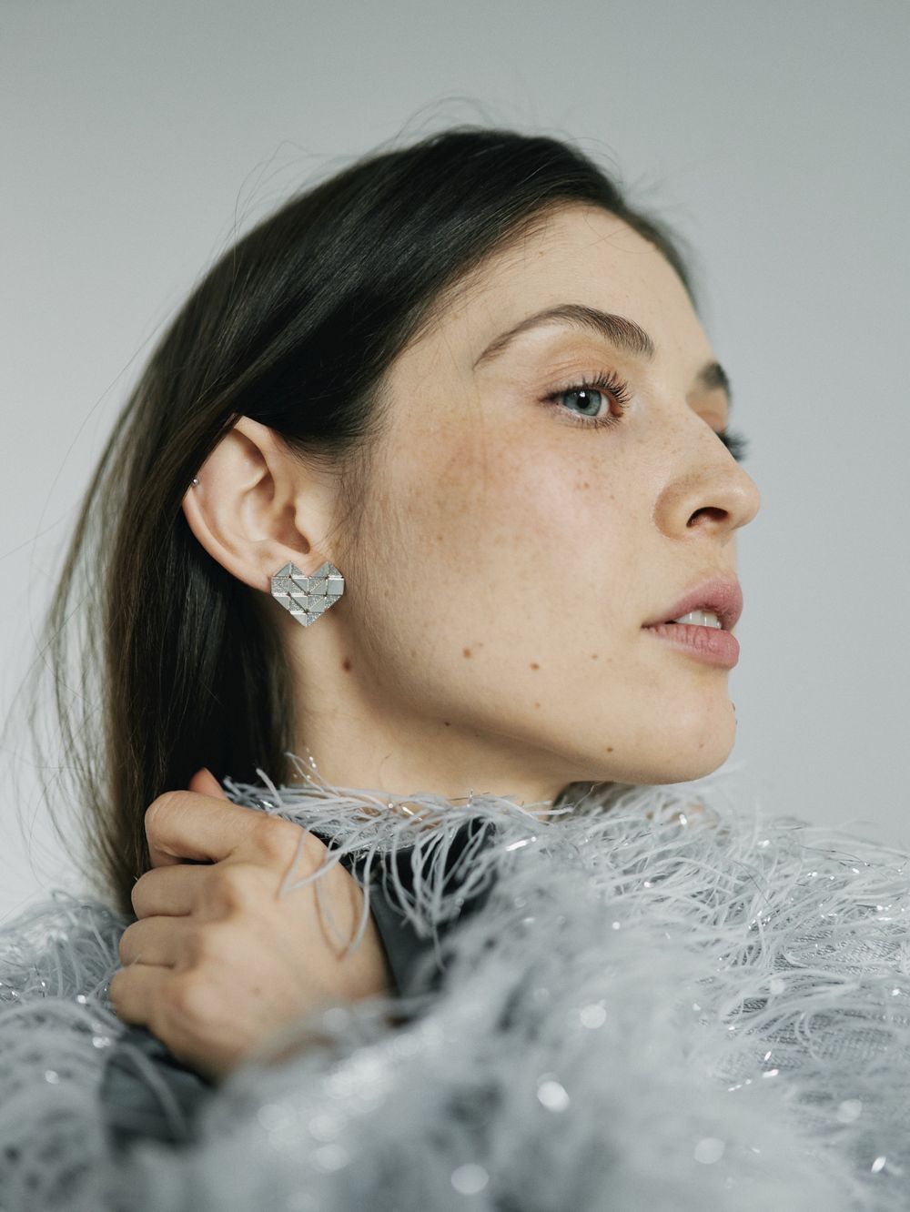 Пусеты Сердце змейка рубика