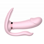 Розовый вагинально-анально-клиторальный стимулятор Secwell Clitoris Anal Stimulation Wearable Mini Vibrator for Women Couple Toys SW1001