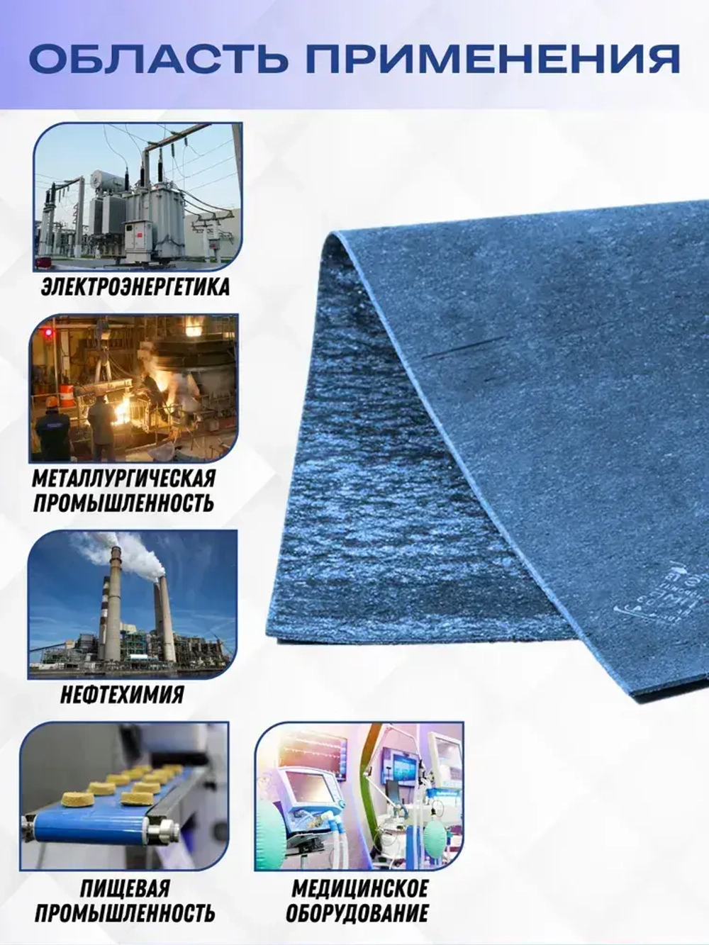 Паронит ПМБ-1 250х250х1 мм (маслобензостойкий, голубой) ГОСТ 481-80