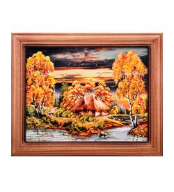 AMB-74/45 Картина «Избушка в лесу» (с янтарной крошкой) дер.краш.рамка 12х15