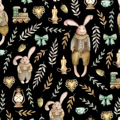 Винтажные зайцы на черном