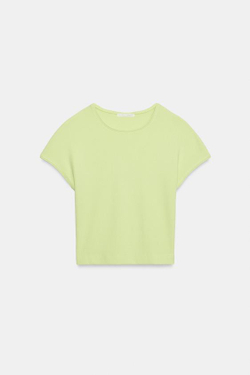 ZARA УКОРОЧЕННАЯ ФУТБОЛКА С КОРОТКИМИ РУКАВАМИ, НЕОНОВЫЙ ЗЕЛЕНЫЙ