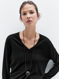 Massimo Dutti Свитер из смесовой шерсти с V-образным вырезом, черный