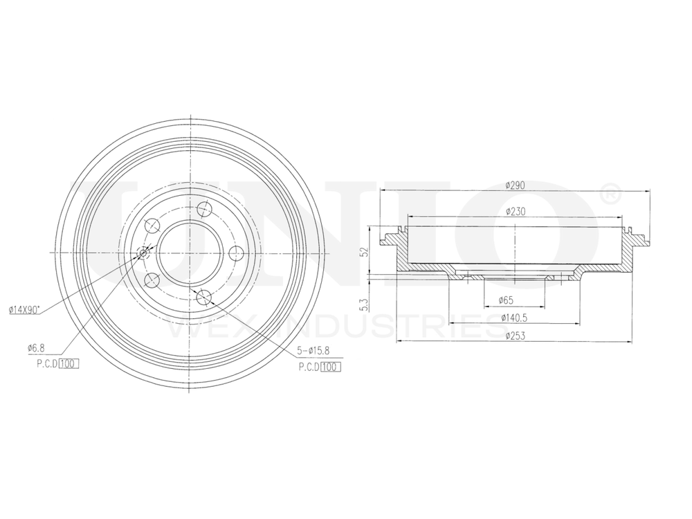 Барабан тормозной задний UNIO BRD-10005