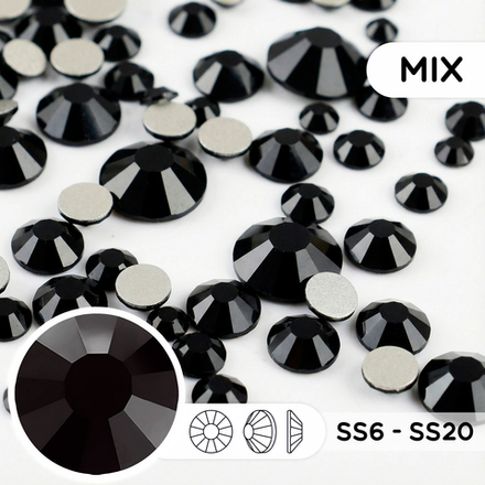 Набор стеклянных страз (mix размеров) — Jet Black