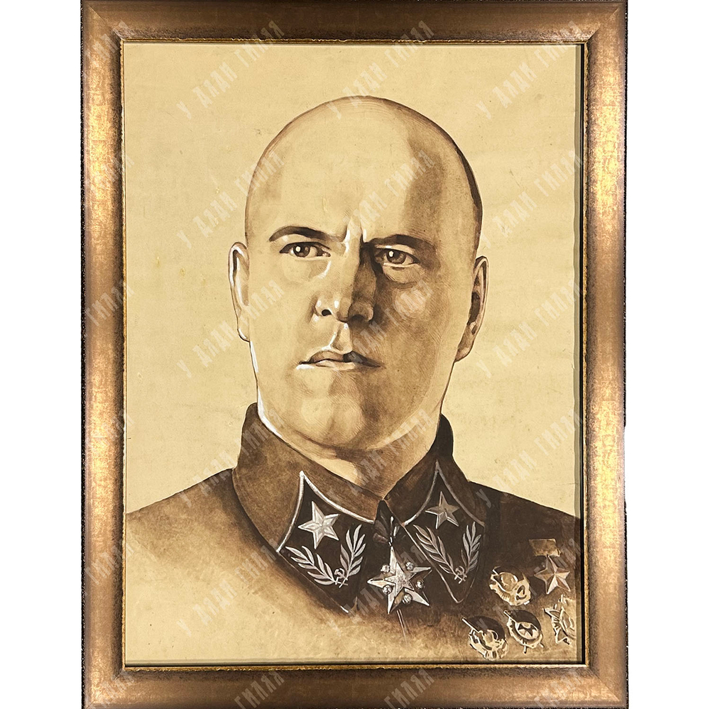 Бронштейн Ш. И. Портрет маршала Г. К. Жукова. Смешанная техника. 1960-е