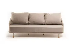 "Верона" диван 3-местный плетеный из роупа, каркас алюминий белый муар, роуп бежевый круглый, ткань бежевая 052