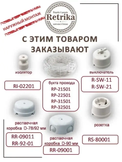 Ретро провод, витой кабель Retrika 2x1.5 ГОСТ, белый, 20 м RP-21501-20, проводка