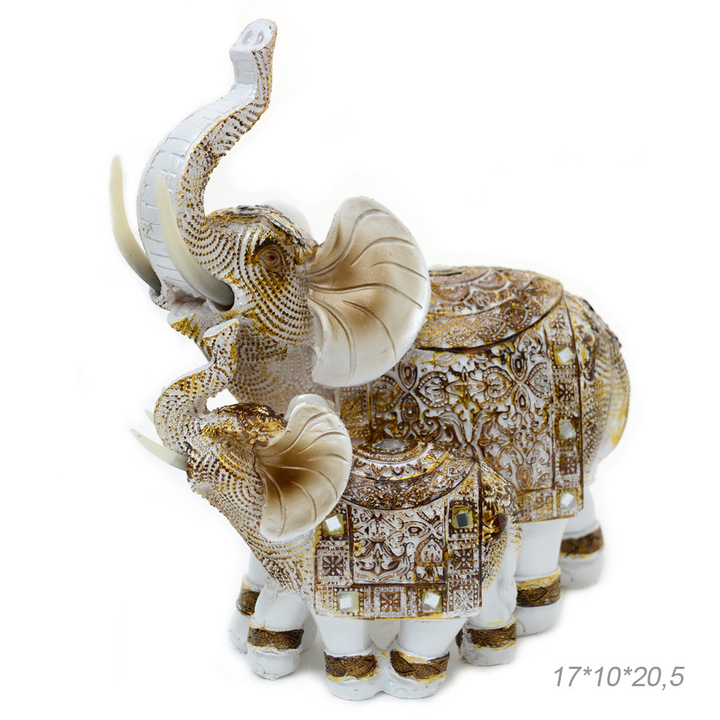 Статуэтка Слон со слоненком узор золотистый цвет белый 17x11x20 см