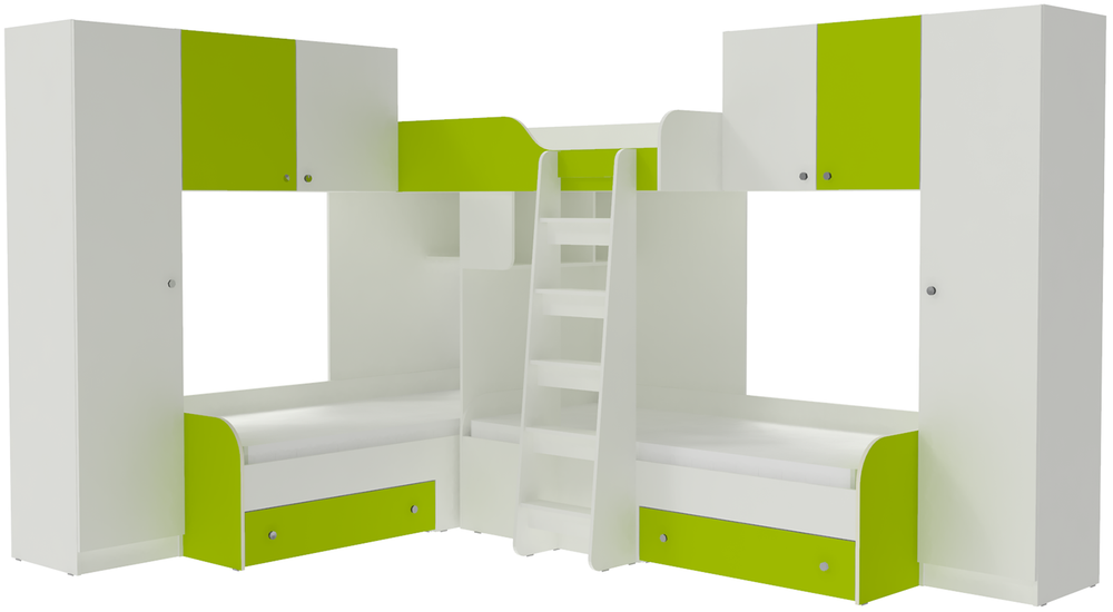 Трехместная кровать КарИВи Трио 3 Белый  Лайм