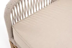 "Канны" диван 2-местный плетеный из роупа, основание дуб, роуп бежевый круглый, ткань бежевая 15052