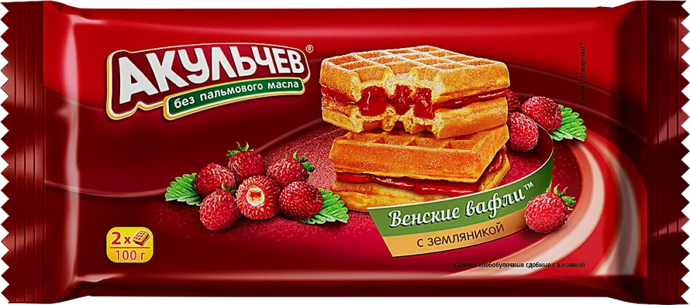 Вафли Акульчев Венские с земляникой 100г