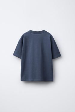 ZARA ОДНОТОННАЯ ФУТБОЛКА MEDIUM WEIGHT, ВЫЦВЕТШИЙ СИНИЙ
