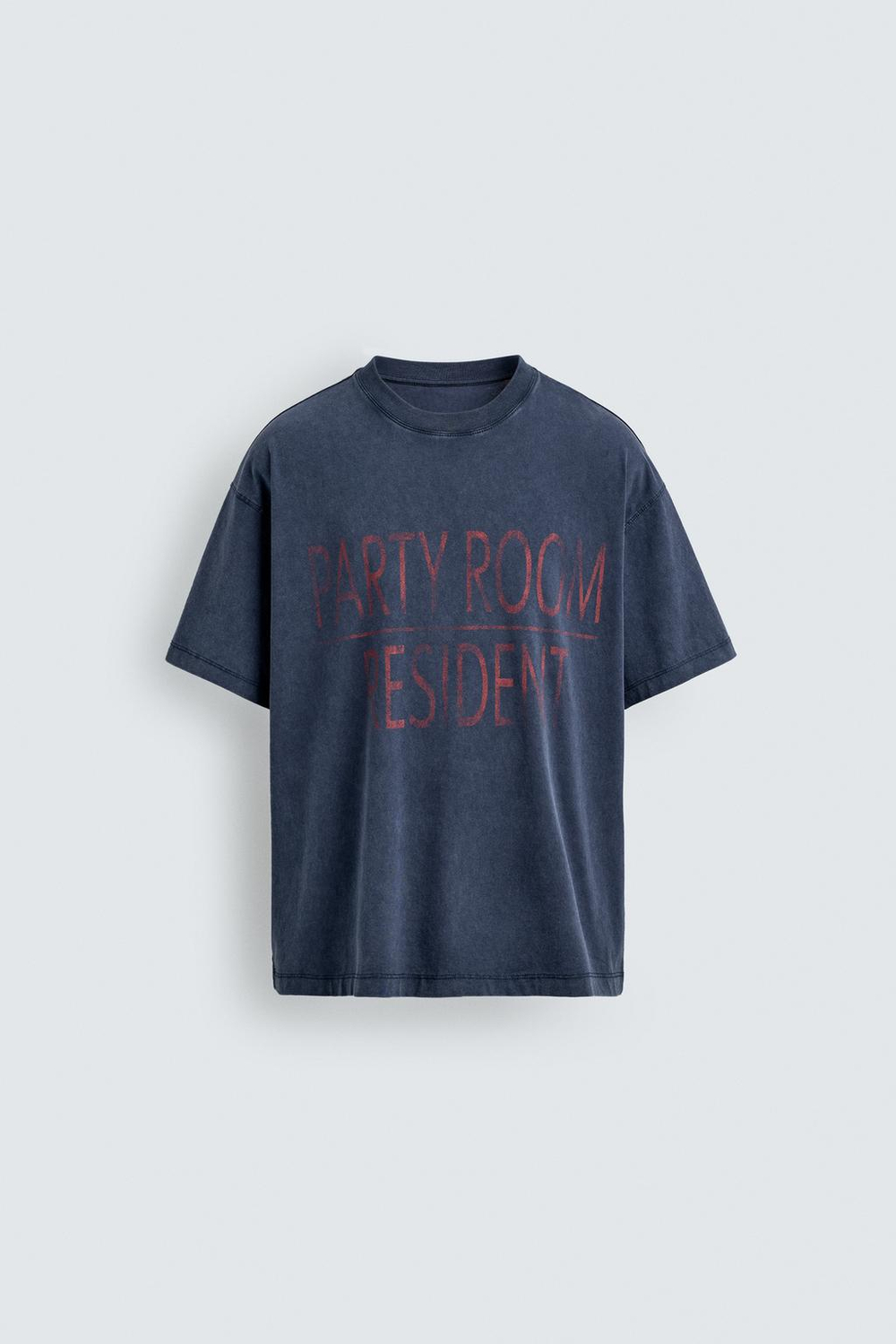 ZARA ФУТБОЛКА С НАДПИСЬЮ И ЭФФЕКТОМ ПОТЕРТОСТИ, СИНИЙ
