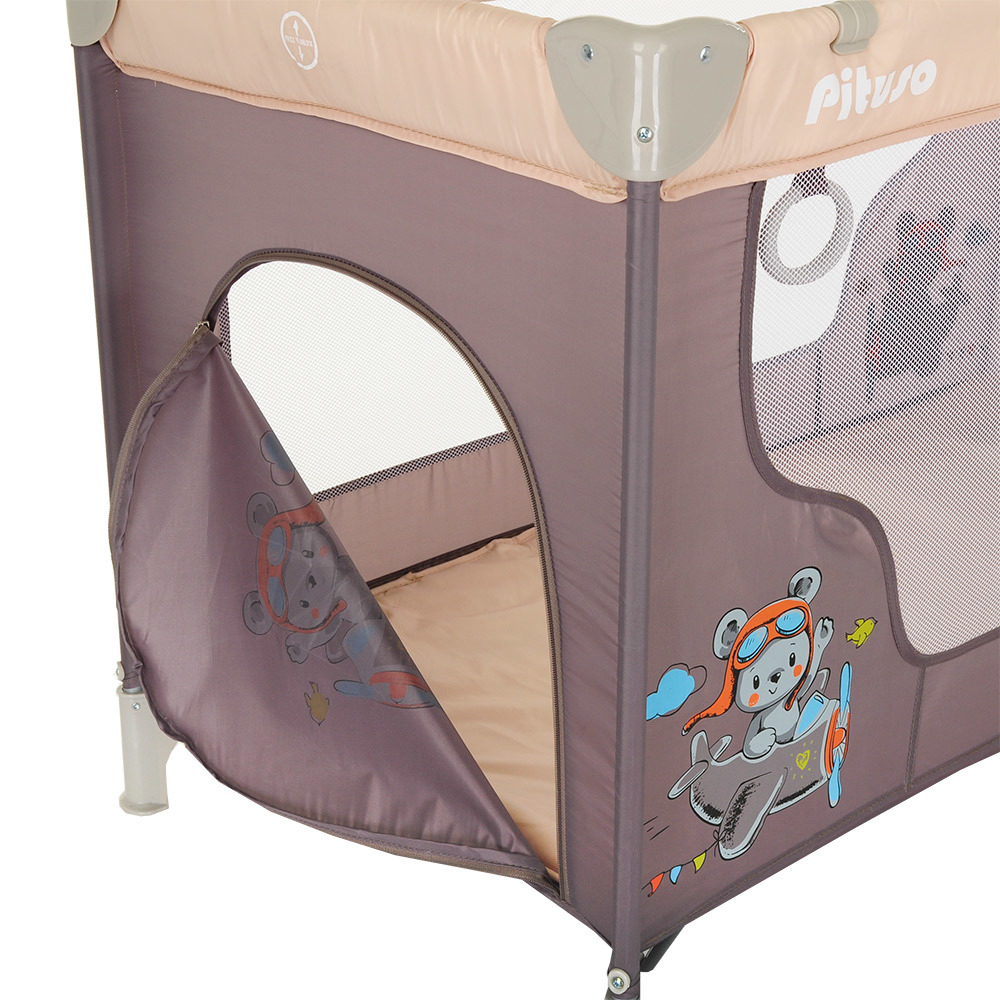 PITUSO Манеж-кровать Florecita Beige/Бежевый,1 уровень,2 кольца,2 колеса,лаз на молнии,125X65X78 см