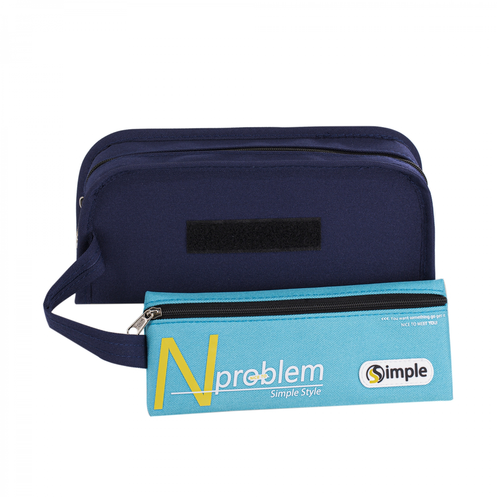 Пенал - косметичка Alingar, ткань, молния, боковой карман, липучка, петля, 195 х 80 х 45 мм, "N problem", синий/бирюзовый, европодвес