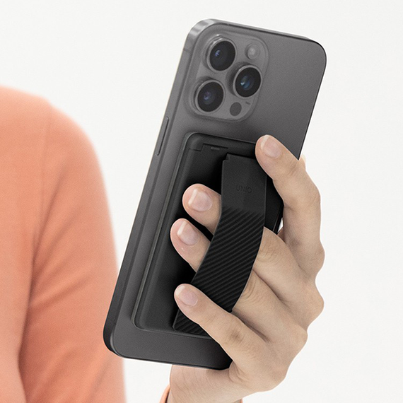 Магнитный картхолдер Uniq Heldro ID Magnetic cardholder with Grip-Band and Stand черный (HELIDCH-BLACK)