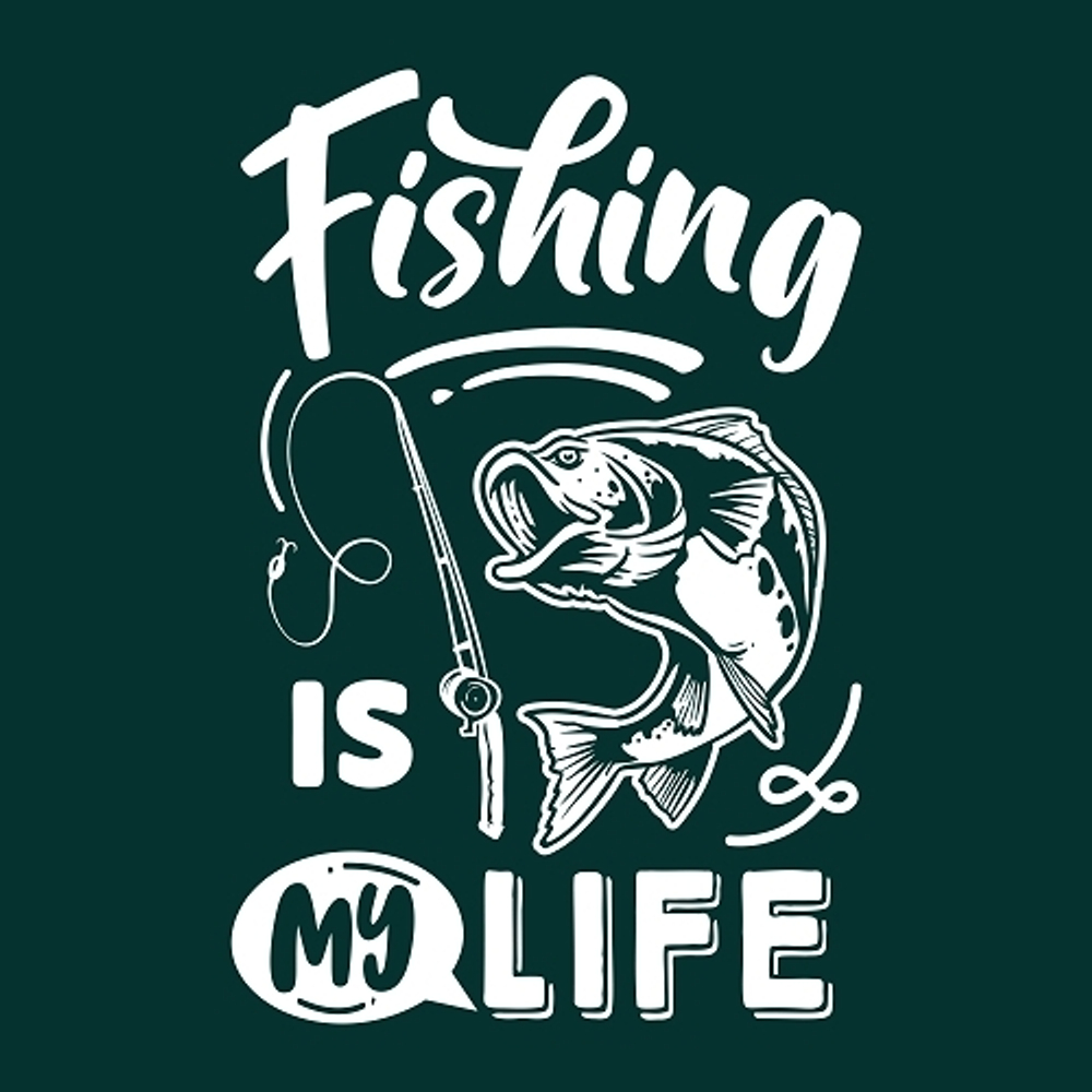 print PewPewCat рыбака Fishing is my life белый для темно-зеленой футболки