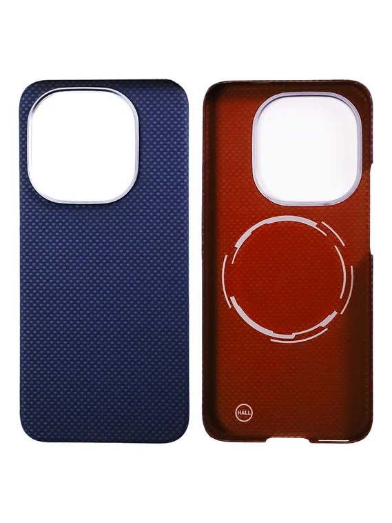 Карбоновый чехол для IQQO 15 с MagSafe синий (Blue) шахматное плетение