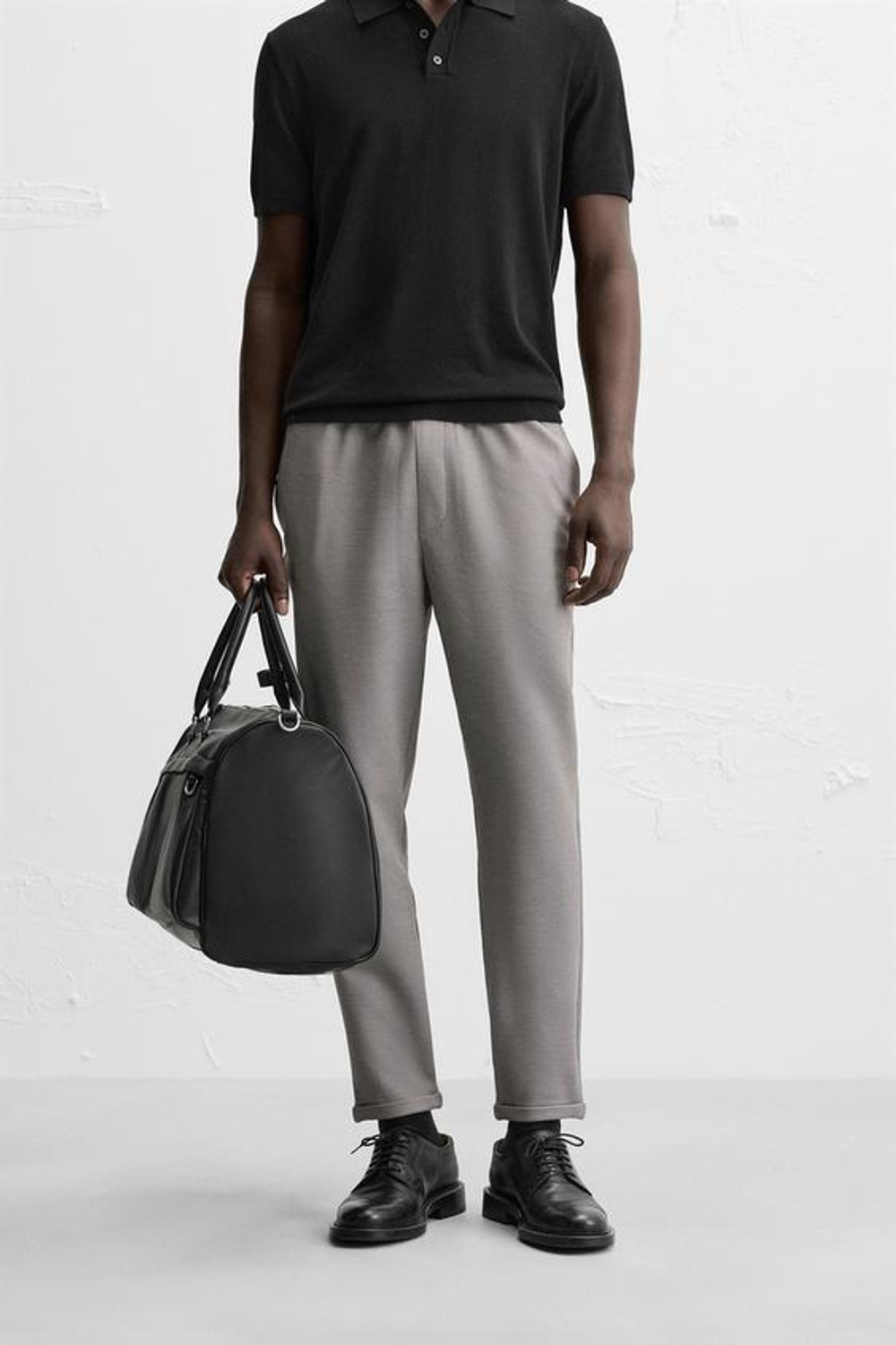 ZARA БРЮКИ EASY CARE С ПОЯСОМ НА ШНУРКЕ, СЕРЫЙ/БЕЖЕВЫЙ