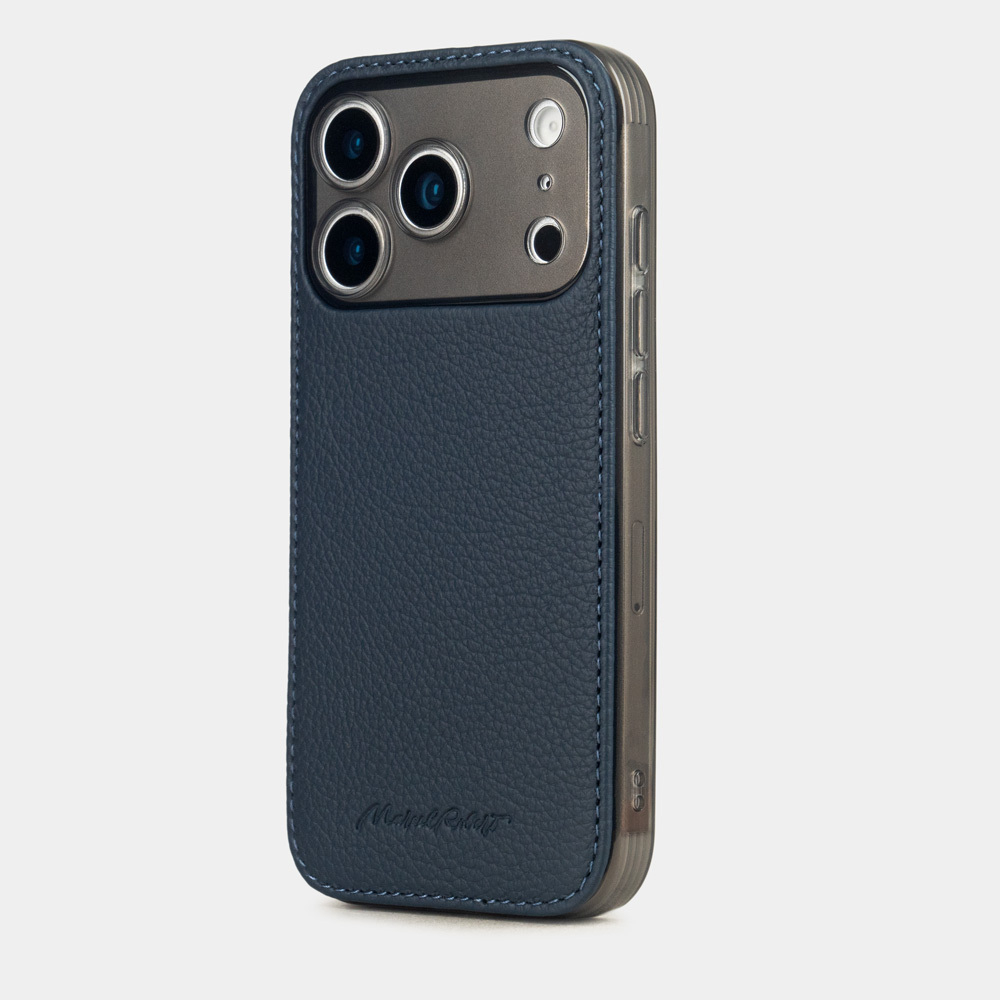 Чехол-накладка кожаная для iPhone 17 Pro, теленок синего цвета