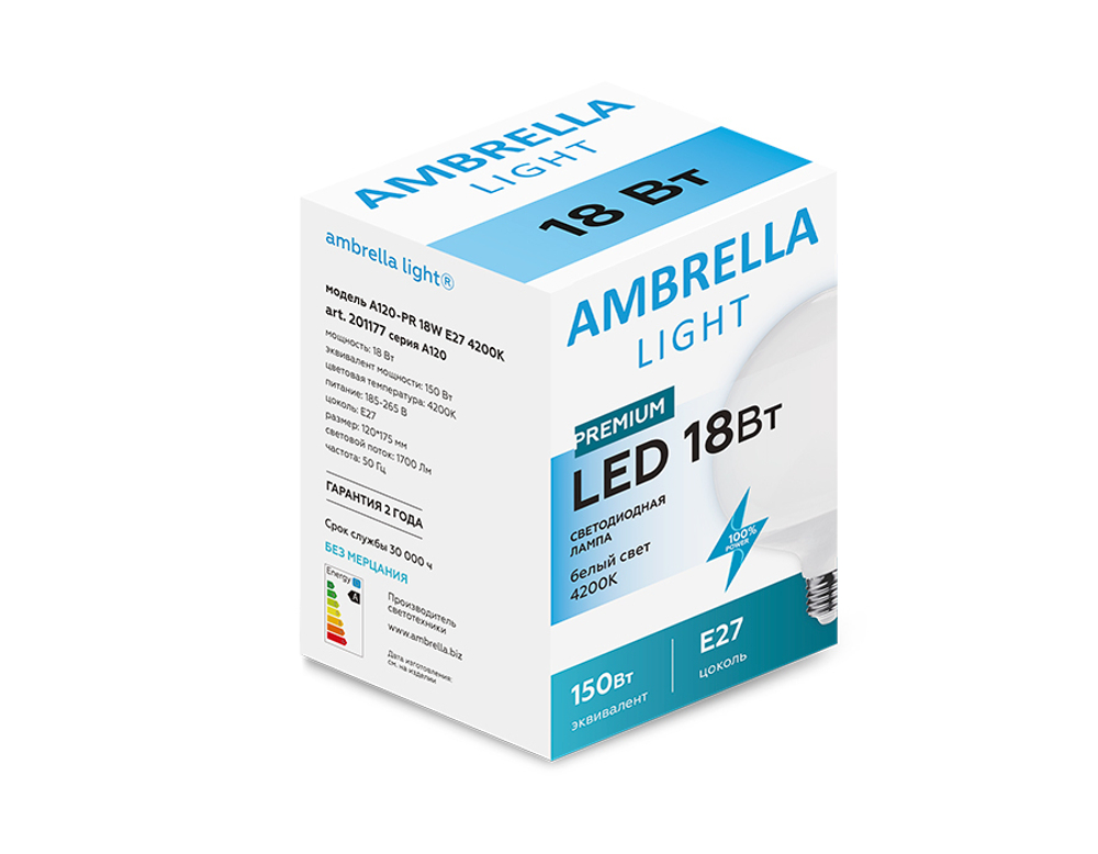 Светодиодная лампа LED A120-PR 18W E27 4200K (200W)
