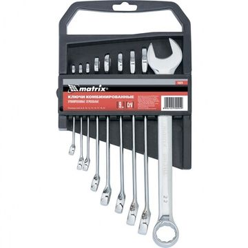 Набор ключей комбинированных, 6 - 22 мм, 9 шт., CrV, полированный хром Matrix 15424