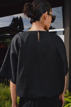 ZARA ЛЬНЯНОЙ ТОП НА ШНУРКАХ — ZW COLLECTION, ЧЕРНЫЙ