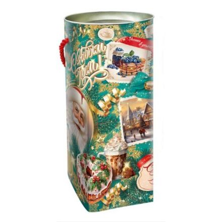 Подарочная коробка-тубус новогодняя "Вкус Детства" 400 гр. с ручкой (1/100шт)