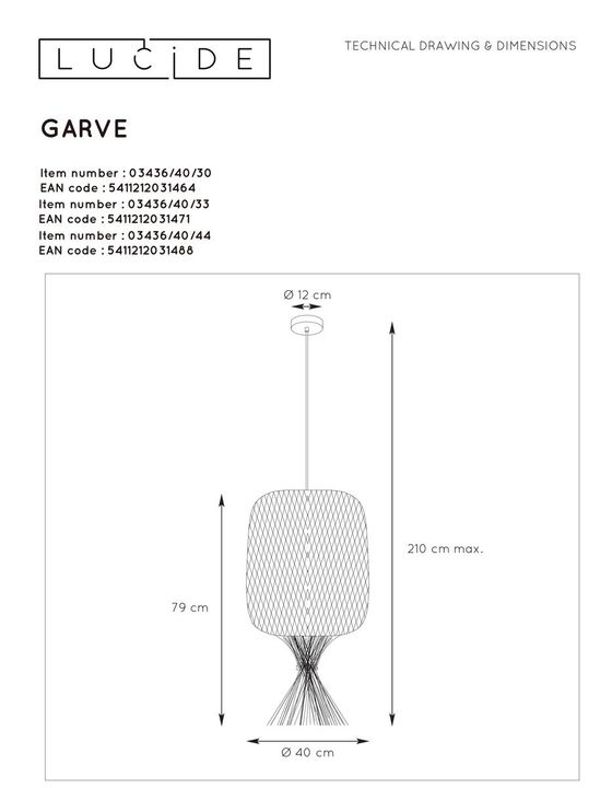 Подвесной светильник Lucide Garve 03436/40/44
