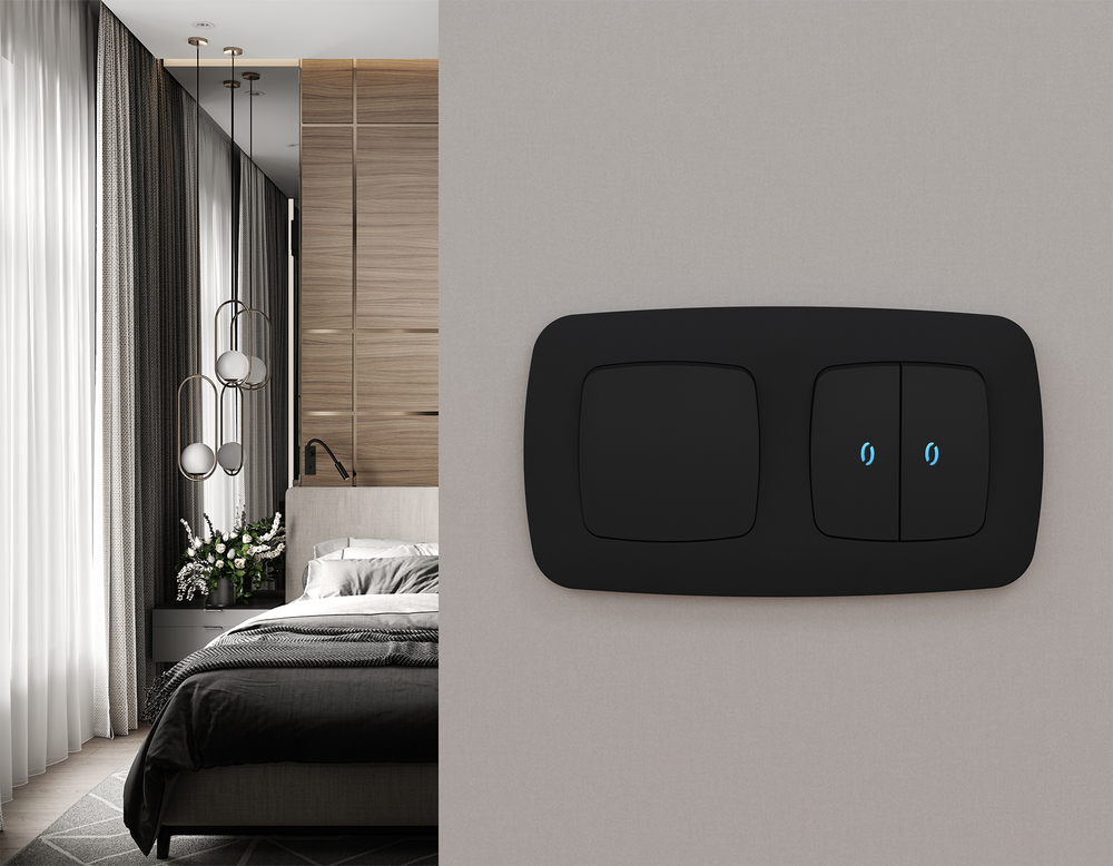 MO801050 Комплект механизма 1-кл выключателя с самовозвратом OMEGA Черный матовый QUANT (OP8010, VM113)