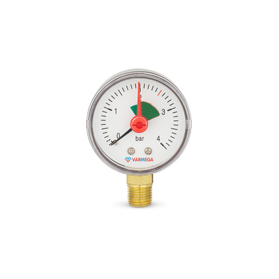 Манометр радиальный с указателем предела Varmega - 1/4" (D-50мм, шкала 0-4 бар)