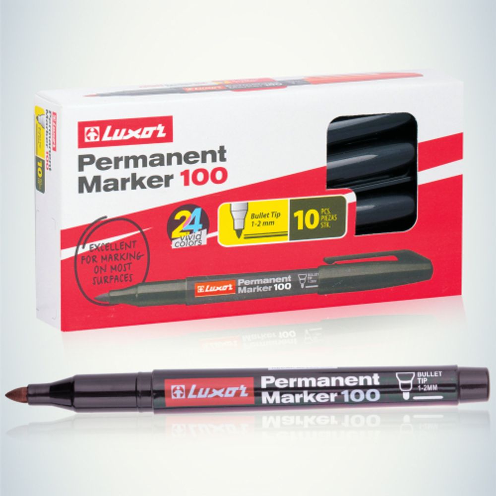 233830 Luxor Маркер перманентный PERMAMENT MARKER 100, ЧЕРНЫЙ пулевидный 1-2мм