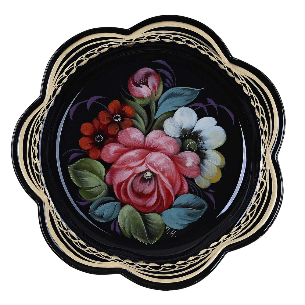Жостовский поднос декоративный, размер 18 см (A1), металлический