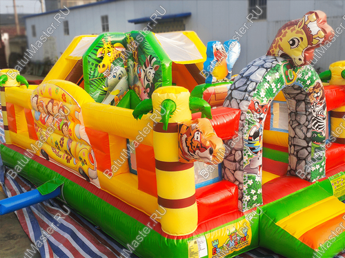 Коммерческий надувной батут "Сафари-экскурсия" с горкой, 6*4*2,8 м