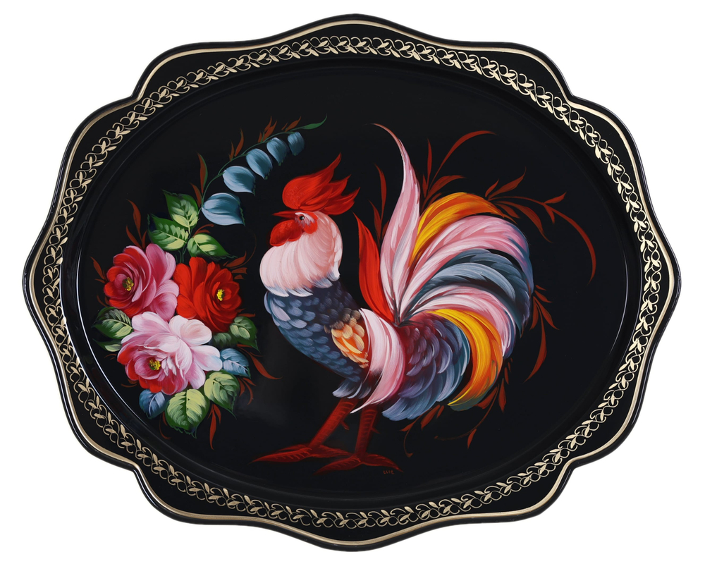 Жостовский поднос декоративный, размер 38х30 см (A15), металлический