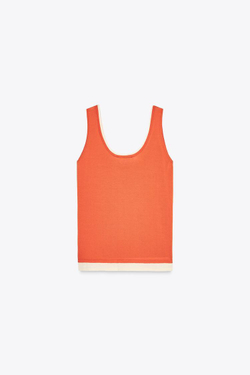 ZARA ДВУХСЛОЙНЫЙ ТРИКОТАЖНЫЙ ТОП, ОРАНЖЕВЫЙ