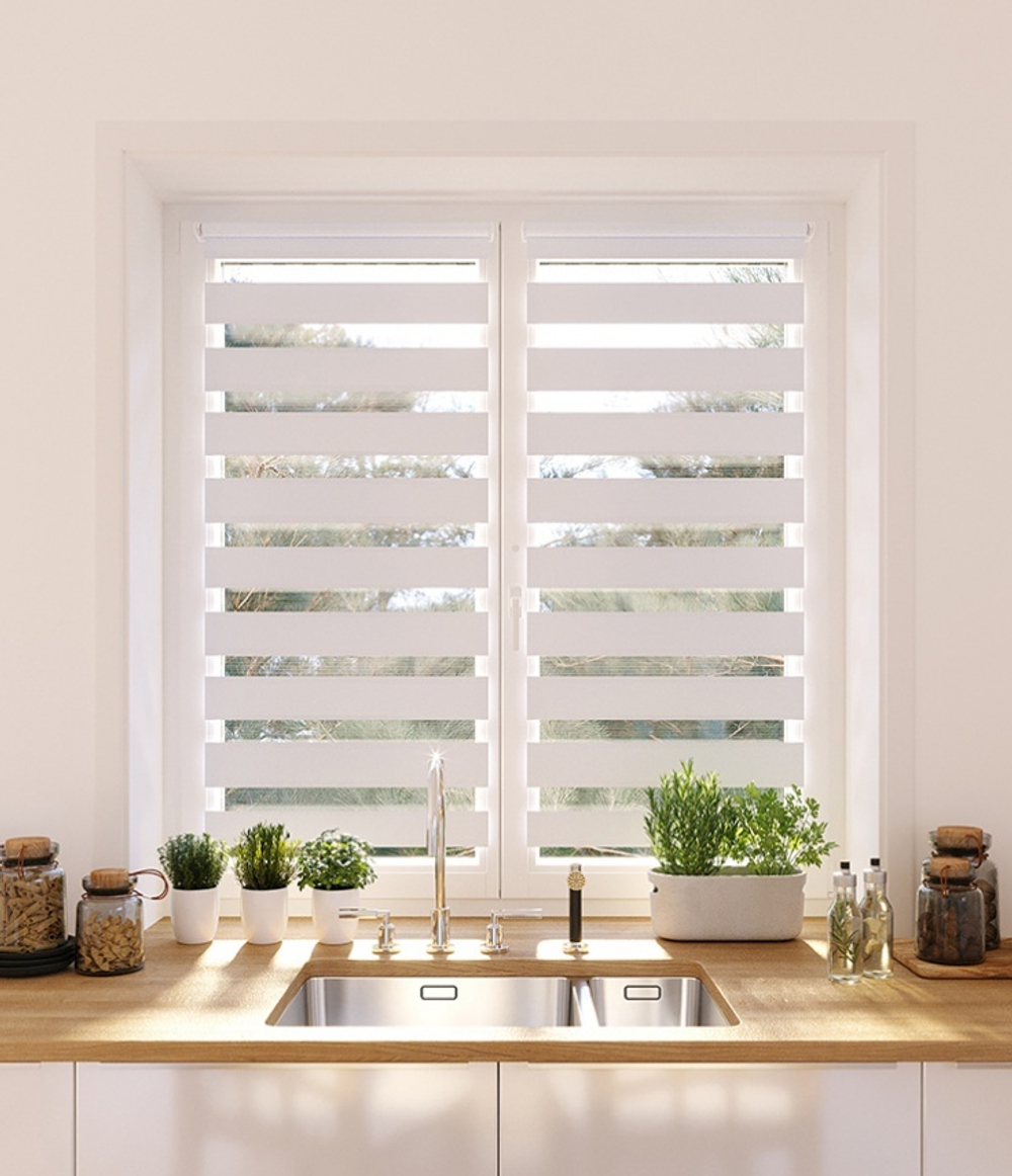 Рулонные шторы День-Ночь Снежно-белый